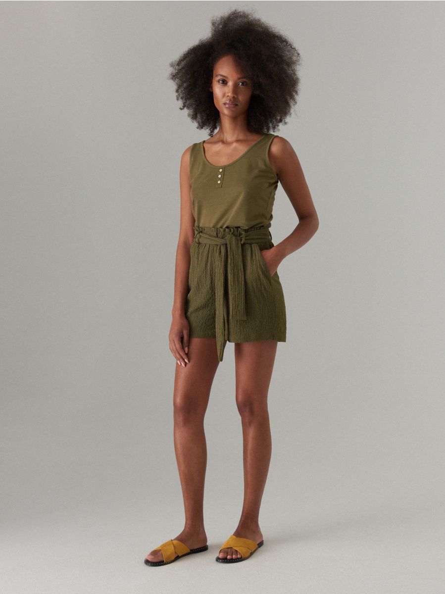 khaki paperbag shorts